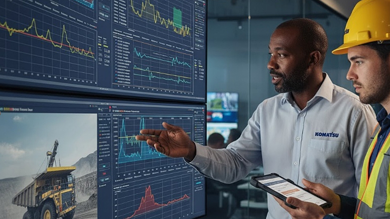 Komatsu employees remotely monitoring mining equipment health